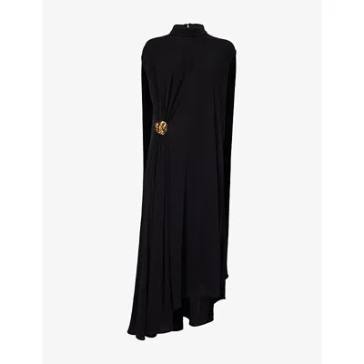 Bottega Veneta Womens Black Sleeveless Brooch Crepe-jersey Midi Dress