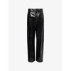 Bottega Veneta Womens Black Tapered-leg Pleated Leather Trousers