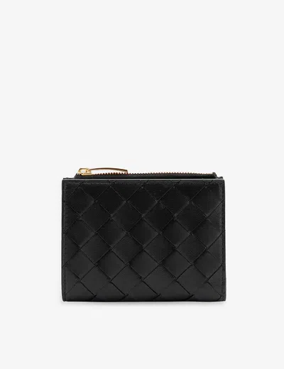 Bottega Veneta Womens Black/gold Intrecciato Zipped Leather Bifold Wallet