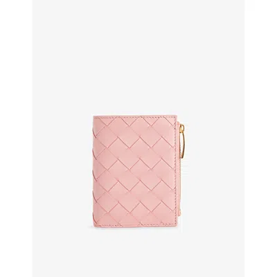 Bottega Veneta Womens Blush-gold Intrecciato Small Bi-fold Leather Wallet