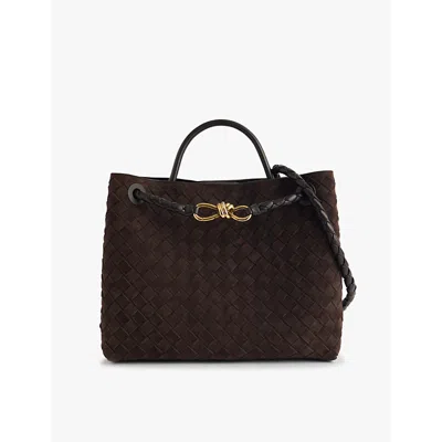 Bottega Veneta Womens Andiamo Suede Leather Tote Bag Fondant-m Brass-fond In Brown