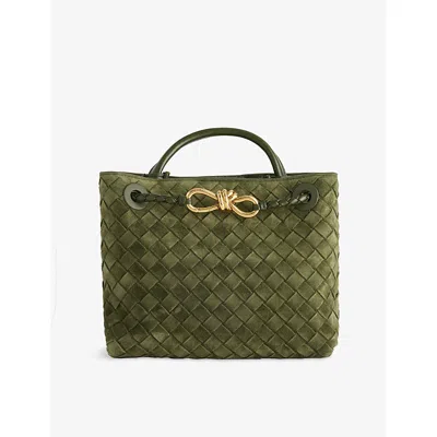 Bottega Veneta Womens  Andiamo Small Suede Tote Bag In Green Tweed Mb Gr.tw