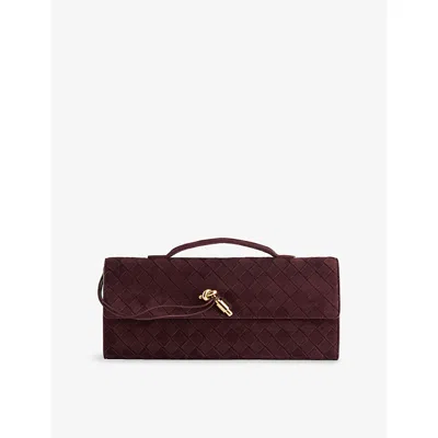 Bottega Veneta Womens  Andiamo Suede Clutch Bag In Deep Mahogany