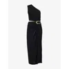 Bottega Veneta One-shoulder Cutout Gathered Embellished Crepe-jersey Midi Dress In Black