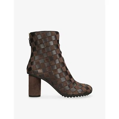 Bottega Veneta Womens Brown Atomic Weave 75 Leather Ankle Boots Eur 41 / 8 Uk In Multi