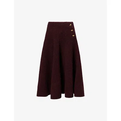 Bottega Veneta Womens Oxblood Melange Bouclé Flared Knitted Midi Skirt Xs