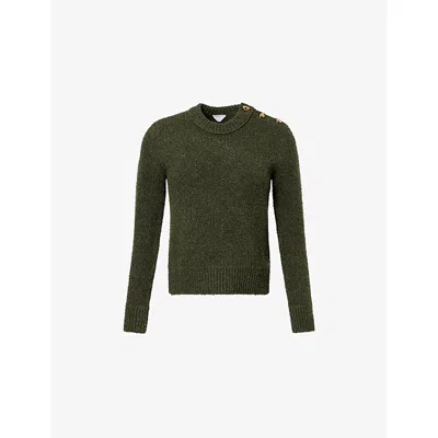Bottega Veneta Womens Dark Green Bouclé Round-neck Knitted Jumper