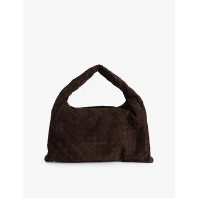 Bottega Veneta Womens  Intrecciato-weave Medium Suede Shoulder Bag In Fondant-m Brass