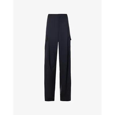 Bottega Veneta Womens Cargo-pocket Straight-leg Wool Trousers Midnight Blue