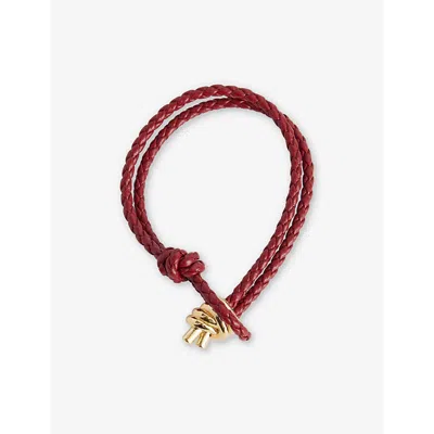 Bottega Veneta Womens Chain-knot 18ct Yellow Gold-plated Sterling-silver Braided Leather Bracelet Rosewood