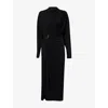 Bottega Veneta Womens Black Draped Long-sleeves Woven Midi Dress In Black