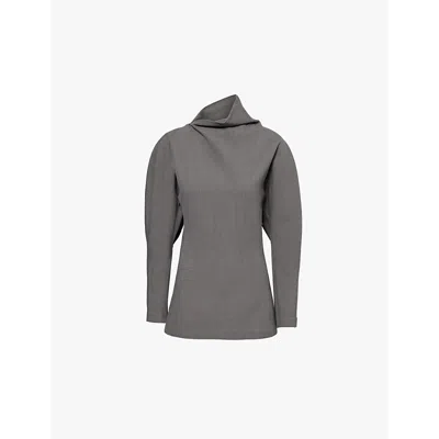 Bottega Veneta Womens Grey Melange High-neck Long-sleeve Stretch-wool Top