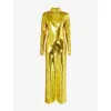 Bottega Veneta Womens High-neck Sequin-embellished Woven Maxi Dress Gold In Gold