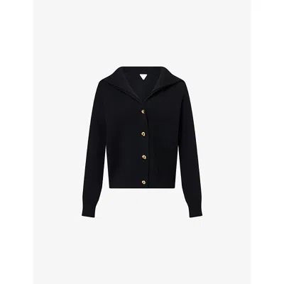Bottega Veneta Womens Hooded Compact Wool Knitted Cardigan Black
