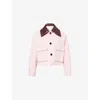 Bottega Veneta Womens Intrecciato-collar Irregular Twill Cropped Cotton Jacket Camelia In Pink