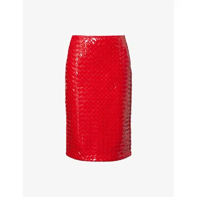 Bottega Veneta Womens Madder Intrecciato Leather Midi Skirt