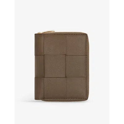Bottega Veneta Womens Taupe Grey Intrecciato Padded Zip-around Leather Wallet