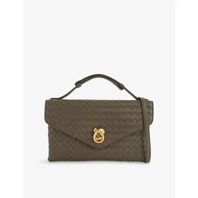 Bottega Veneta Womens Cypress-muse Brass Knot-lock Intrecciato Leather Shoulder Bag In Green