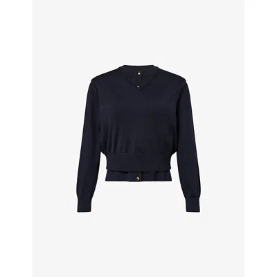 Bottega Veneta Womens Knot Twin-set Cotton Knitted Top Navy In Blue
