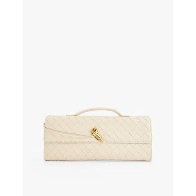 BOTTEGA VENETA WOMENS SEA SALT-M BRASS LONG ANDIAMO INTRECCIATO LEATHER CLUTCH BAG