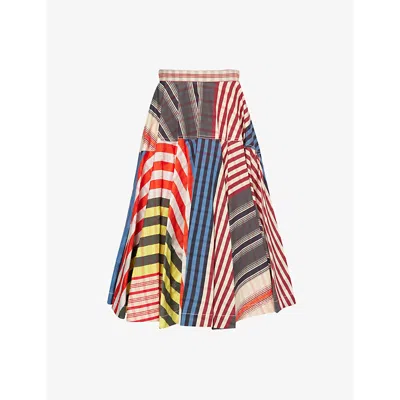 Bottega Veneta Womens Mid-waist Slip-pocket Cotton And Silk-blend Midi Skirt Multicolor