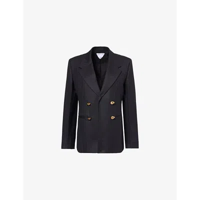 Bottega Veneta Womens Notched-lapel Double-breasted Regular-fit Wool Jacket Black Dark Blue
