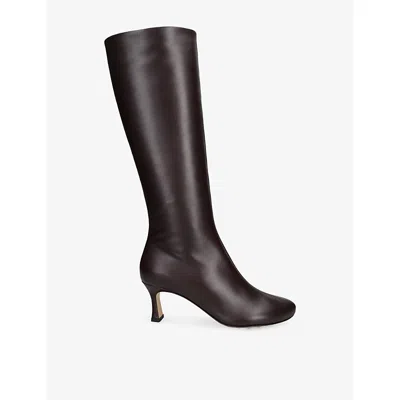 Bottega Veneta Womens Wine Rana 60 Knee-high Leather Boots Eur 42/ 9 Uk In Burgundy