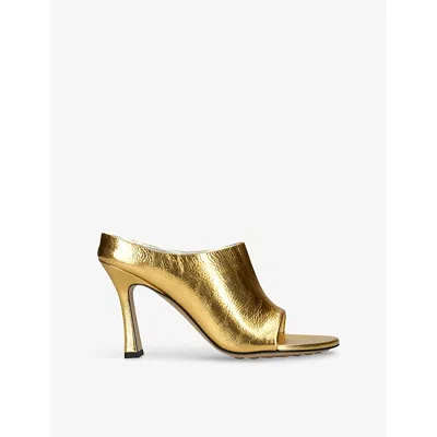 Bottega Veneta Womens Gold Rana 90 Metallic-leather Heeled Sandals Eur 38/5 Uk