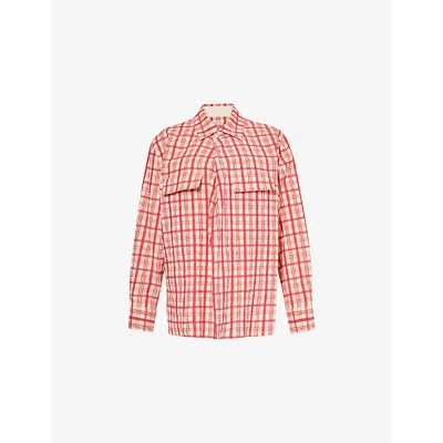 BOTTEGA VENETA WOMENS MOON RED RELAXED-FIT CHECK-PATTERN COTTON SHIRT