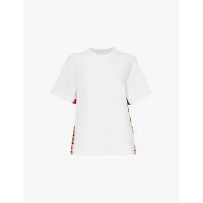 Bottega Veneta Womens Round-neck Contrast-panel Cotton-jersey T-shirt Chalk Multistripes