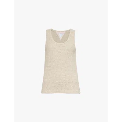 Bottega Veneta Womens Light Beige Melange Scoop-neck Knitted-ribbed Stretch-cotton Top