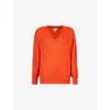 Bottega Veneta Womens Poppy V-neck Brand-embroidery Cashmere Jumper In Poppy