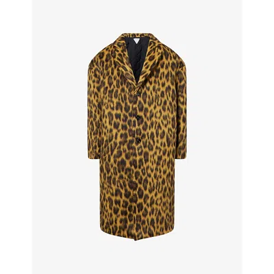 Bottega Veneta Womens Brushed Leopard Wool-blend Coat Camel Black Brown
