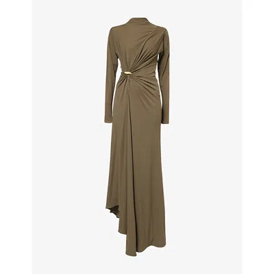 Bottega Veneta Womens Camo Draped Long-sleeve Jersey Maxi Dress