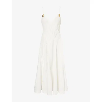 Bottega Veneta Womens Compact Metal Drop Cotton Midi Dress Chalk In White