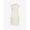 Bottega Veneta Womens  Flower-embroidered Sleeveless Silk-blend Mini Dress In Chalk
