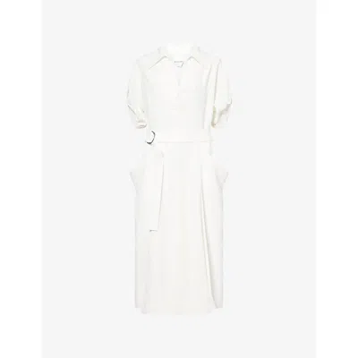Bottega Veneta Womens Chalk Grainy Belted Woven Midi Dress In White