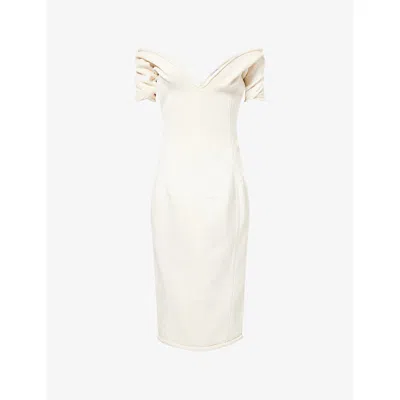 Bottega Veneta Womens Chalk Off-shoulder Double Crepe Woven Midi Dress In Neutral