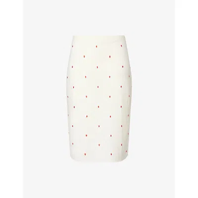 Bottega Veneta Womens Matches Embroidered Fine-knit Cotton-blend Midi Skirt Chalk-vernis