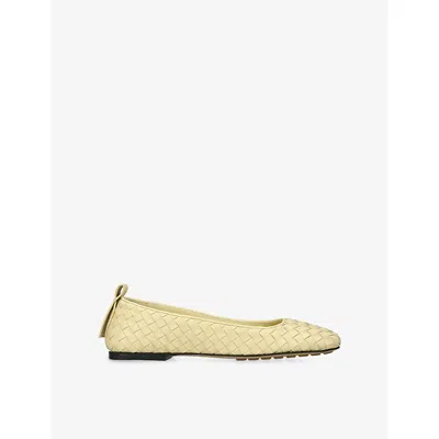 Bottega Veneta Womens Charlotte Leather Ballerina Flats Yellow Eur 36 / 3 Uk