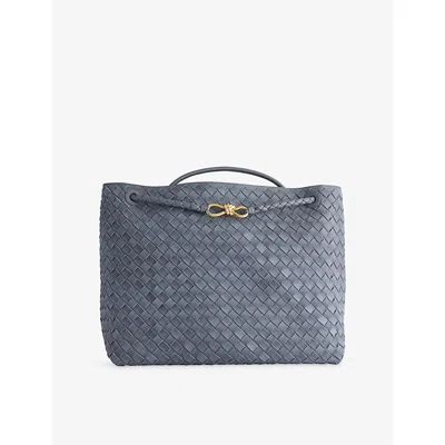 Bottega Veneta Womens Cloudy Indigo Andiamo Large Suede Tote Bag