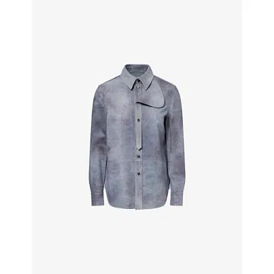 Bottega Veneta Womens  Brushed Suede Shirt In Blue