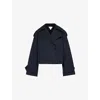 Bottega Veneta Womens  Crop Double-breasted Relaxed-fit Woven-blend Jacket In Midnight Blue Black