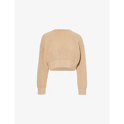 Bottega Veneta Womens  Crop Round-neck Wool And Cashmere-blend Jumper In Desert