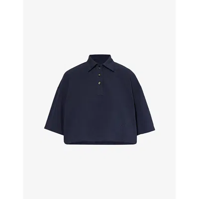BOTTEGA VENETA WOMENS ABYSS MELANGE CROP SHORT-SLEEVES COTTON-PIQUÉ POLO SHIRT