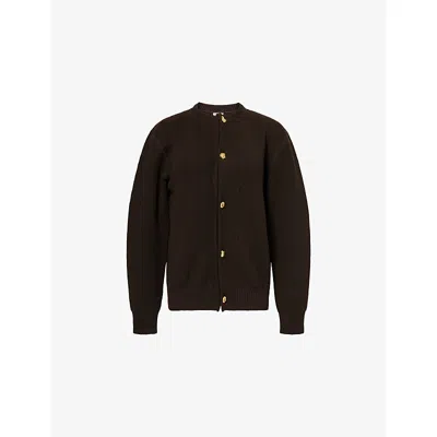 Bottega Veneta Womens  Embossed-button Wool And Cotton-blend Cardigan In Brown