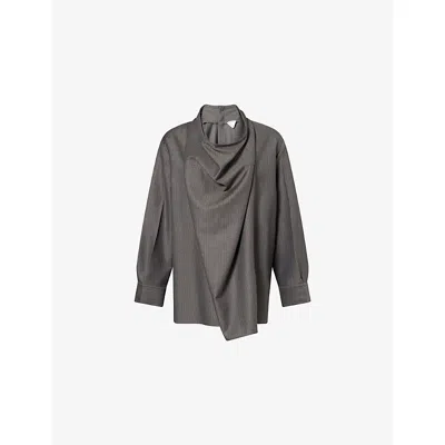 Bottega Veneta Womens Draped Striped Wool Blouse Desert/grey Melange In Gray