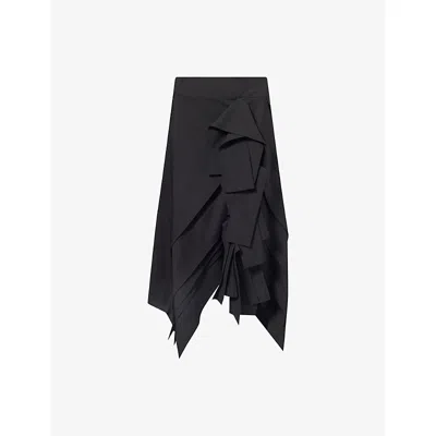 Bottega Veneta Womens Double Black Asymmetric Panelled-drape Wool Midi Skirt