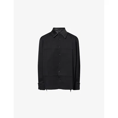Bottega Veneta Womens Double Black Intrecciato-collared Wool Shirt