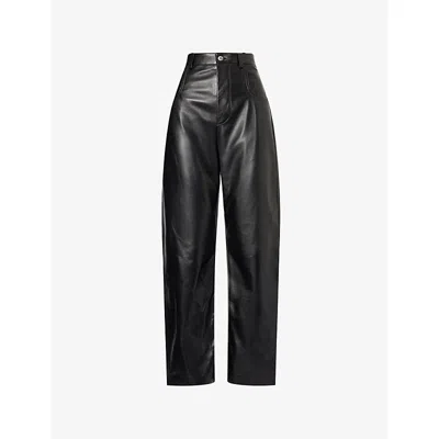 Bottega Veneta Womens Double Black Intrecciato-pocket Straight-leg Leather Trousers